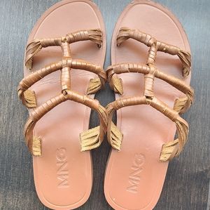 Mango Strappy Leather Flat Sandals size US 8.